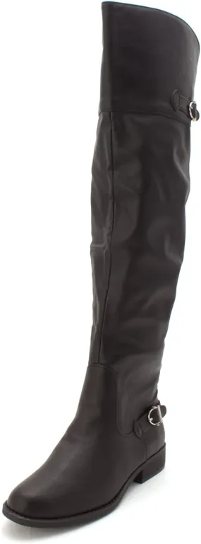 Adarra Wide-Calf Over-the-Knee Riding Boots Black Smooth