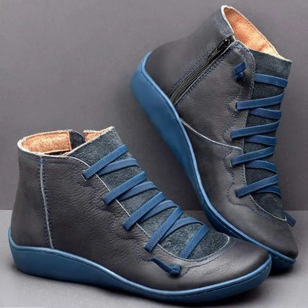 Ankle Booties for Women Flat Heel,Women’s Ankle Boots Fashion Lace Up Side Zip Vintage Booties Low Heel Arch Support