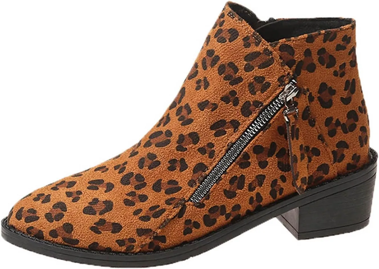 Ankle Boots for Women's 2024 Trendy Leopard Chunky High Heels Pointed Toe Side Zipper Lace up Shoes Short Booties