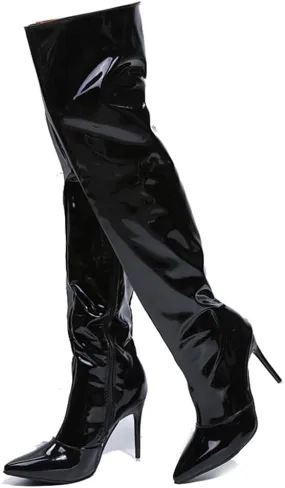 Arqa Women's Metallic Over The Knee High Boots Pointed Toe Stiletto High Heel Thigh High Boot Side Zipper Sexy Party Boot