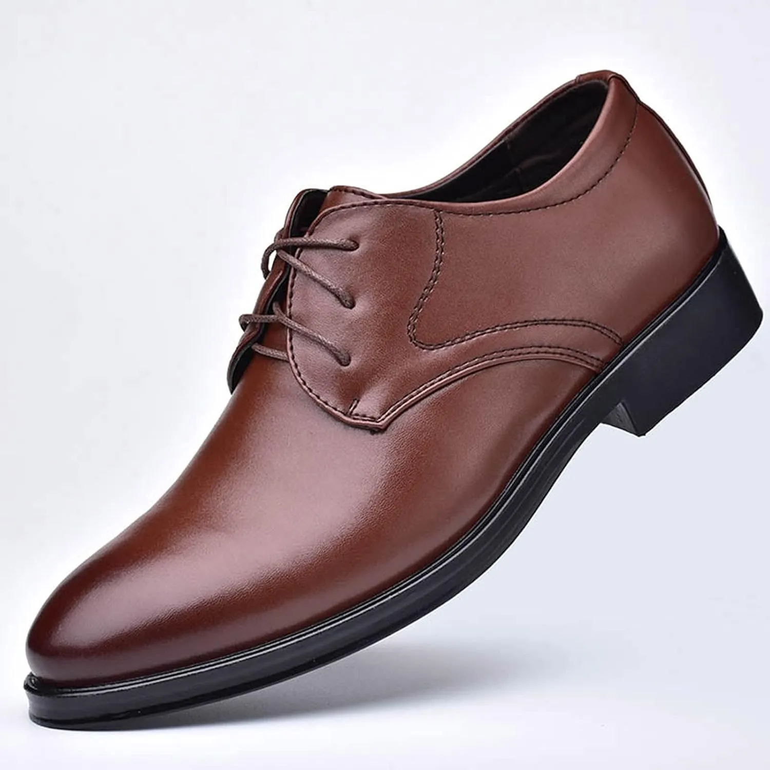 BORAMAX Mens Black PU Dress Shoes Spring SummerFashion Style Men's Breathable Comfortable Business Lace Up Leather Slip Shoe