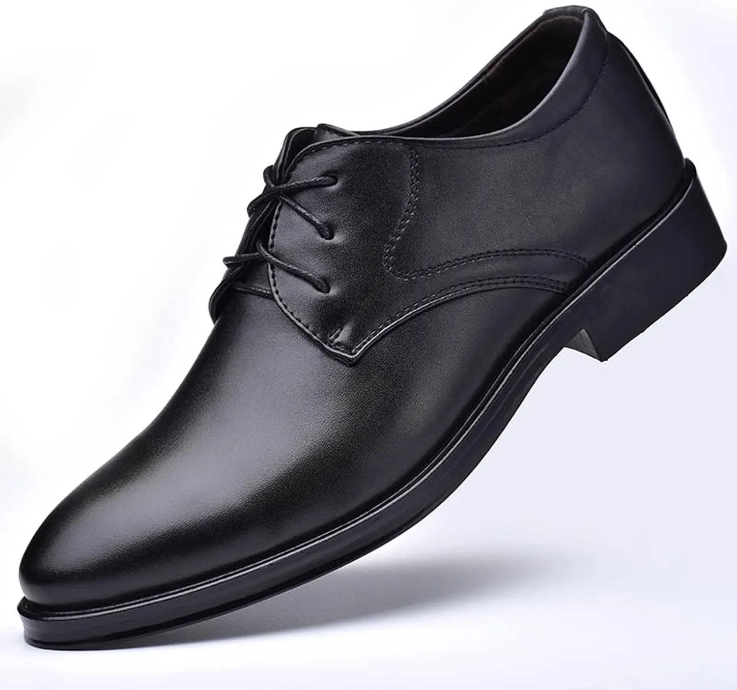 BORAMAX Mens Black PU Dress Shoes Spring SummerFashion Style Men's Breathable Comfortable Business Lace Up Leather Slip Shoe