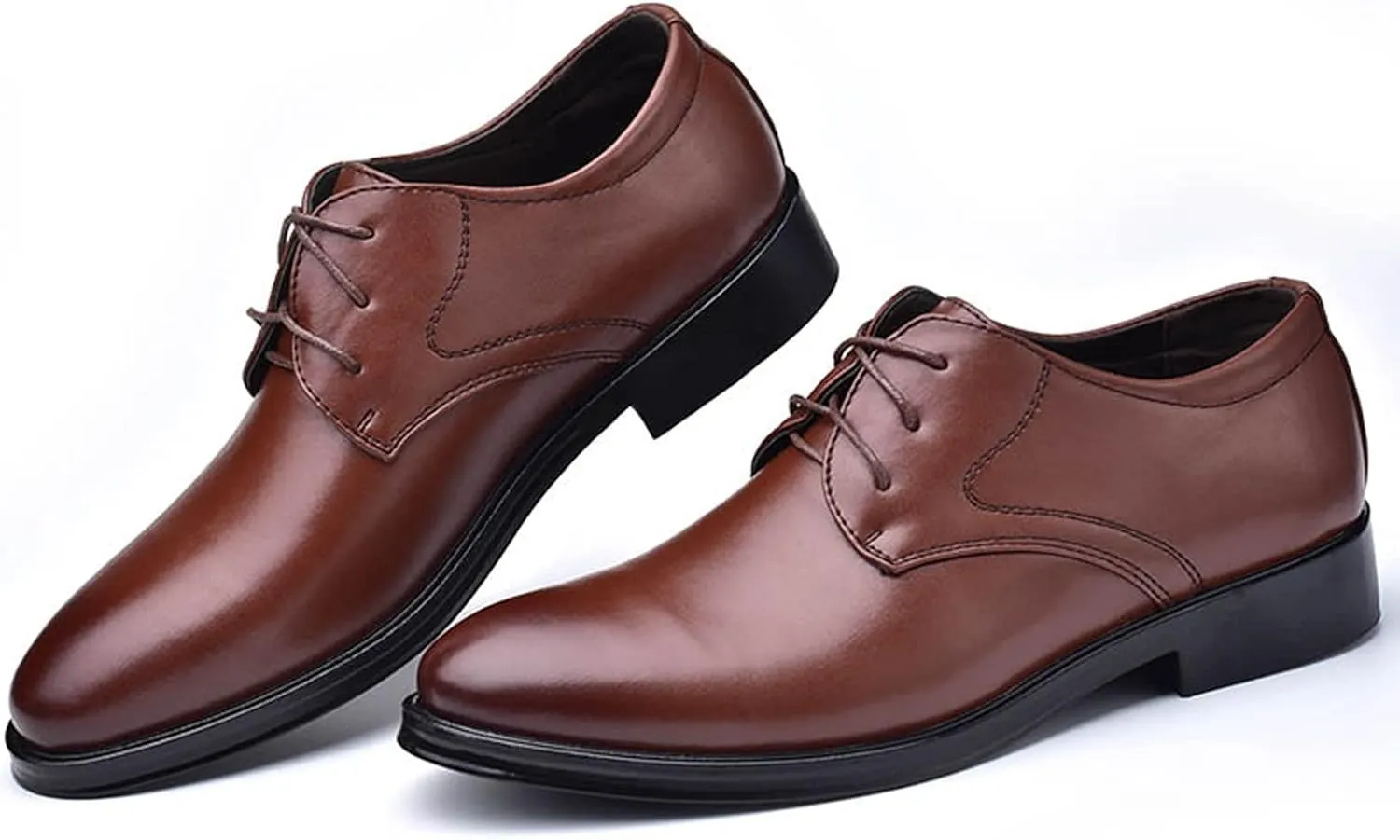 BORAMAX Mens Black PU Dress Shoes Spring SummerFashion Style Men's Breathable Comfortable Business Lace Up Leather Slip Shoe
