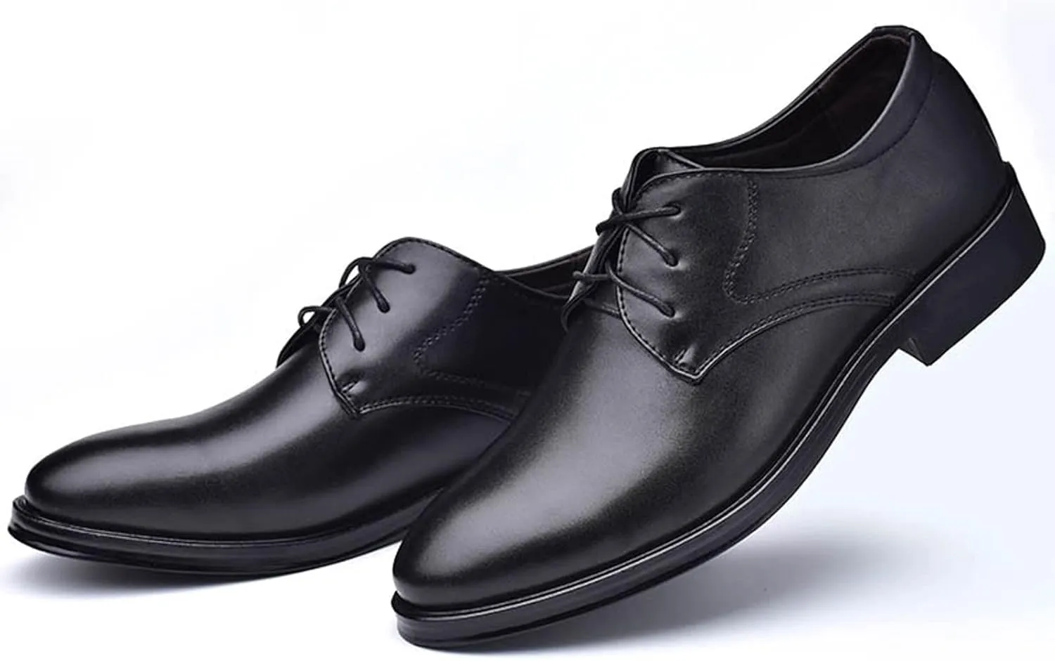 BORAMAX Mens Black PU Dress Shoes Spring SummerFashion Style Men's Breathable Comfortable Business Lace Up Leather Slip Shoe