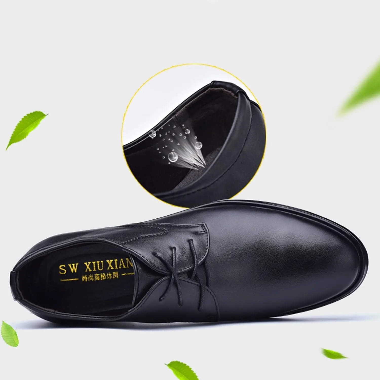BORAMAX Mens Black PU Dress Shoes Spring SummerFashion Style Men's Breathable Comfortable Business Lace Up Leather Slip Shoe