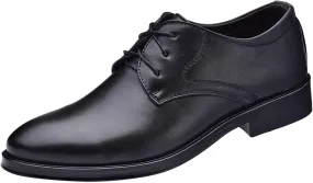 BORAMAX Mens Black PU Dress Shoes Spring SummerFashion Style Men's Breathable Comfortable Business Lace Up Leather Slip Shoe
