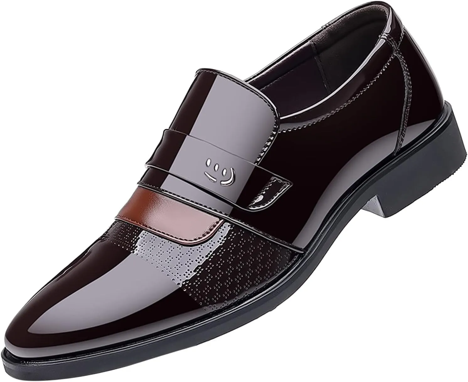 BORAMAX Men's Dress Shoes Slip-On Loafers Formal Wedding Shoes for Men Fashion Metal Strip Decoration Business Suit Shoes