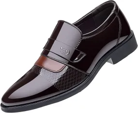 BORAMAX Men's Dress Shoes Slip-On Loafers Formal Wedding Shoes for Men Fashion Metal Strip Decoration Business Suit Shoes