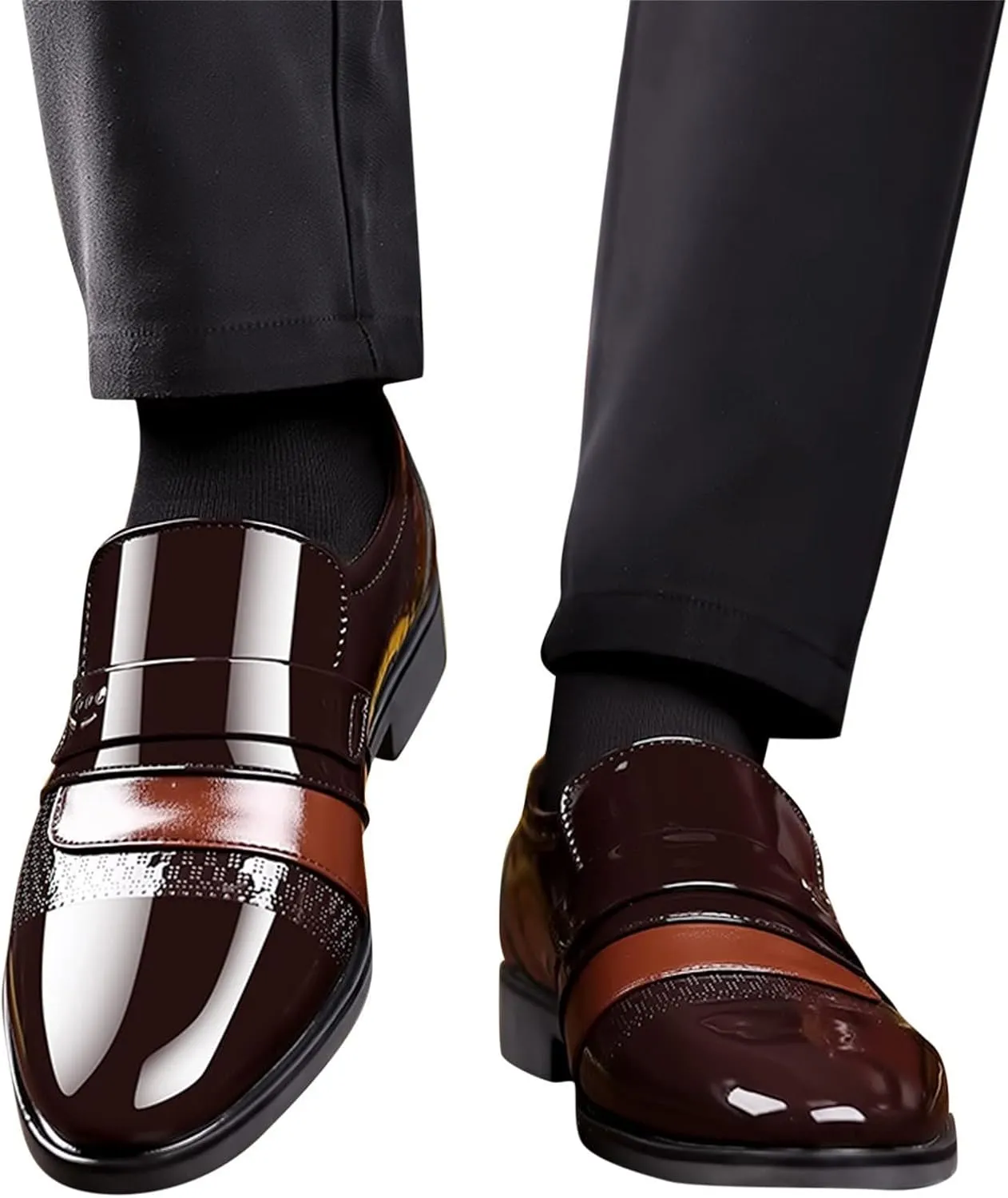 BORAMAX Men's Dress Shoes Slip-On Loafers Formal Wedding Shoes for Men Fashion Metal Strip Decoration Business Suit Shoes