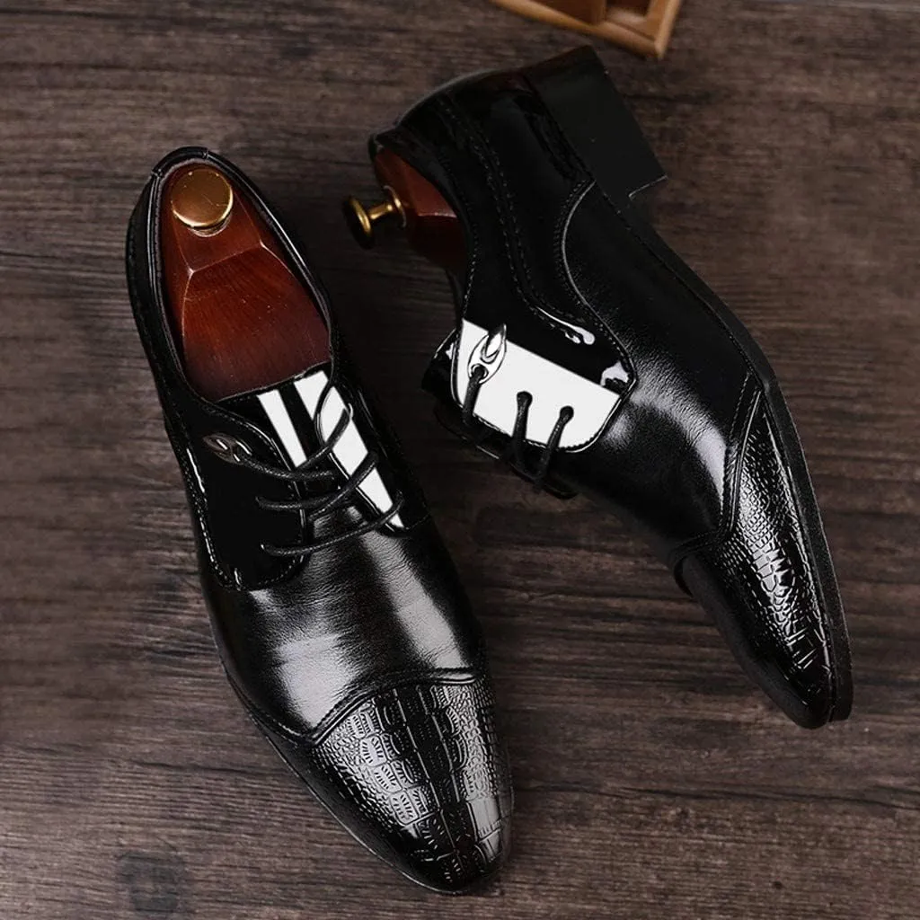 BORAMAX Men's PU Leather Dress Shoes Business Fashion Wedding Suit Shoes Comfortable Pointed Toe Oxford Shoes Black10-11
