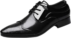 BORAMAX Men's PU Leather Dress Shoes Business Fashion Wedding Suit Shoes Comfortable Pointed Toe Oxford Shoes Black10-11