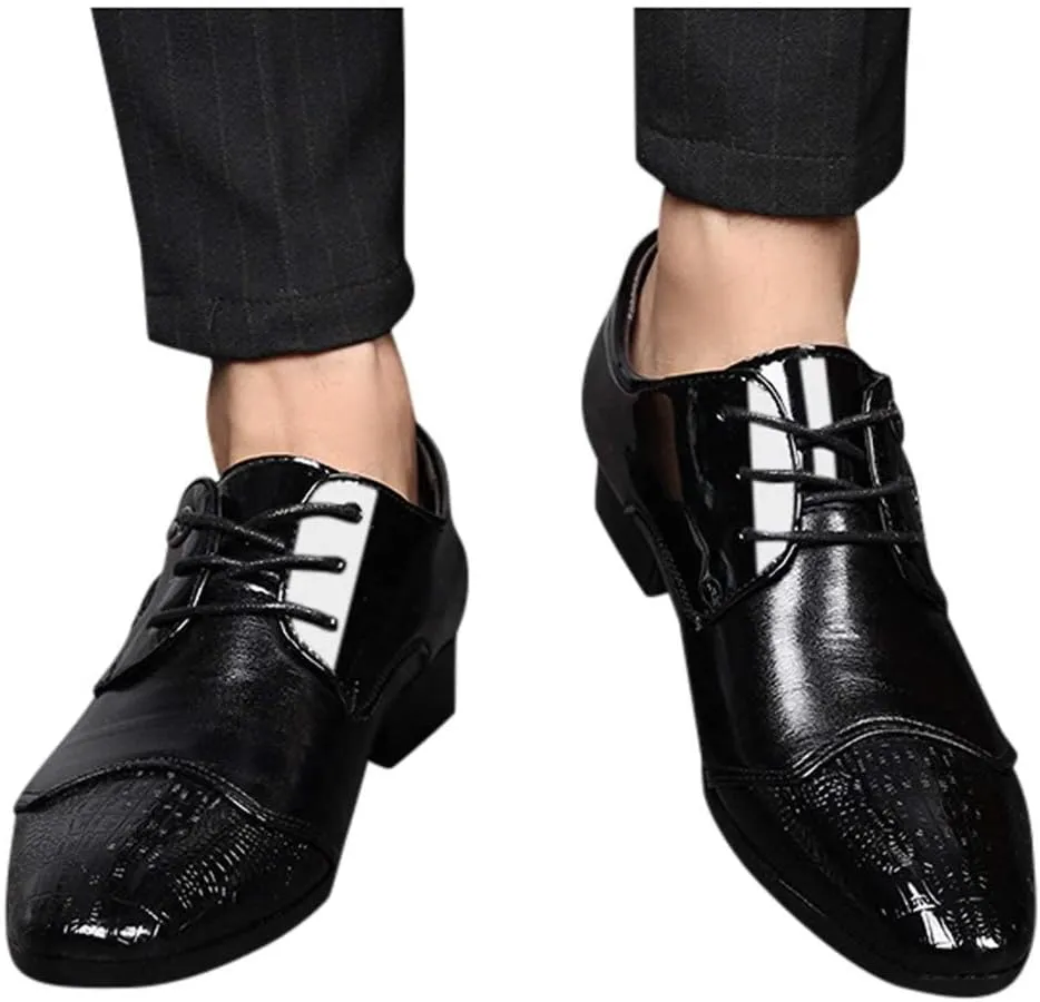 BORAMAX Men's PU Leather Dress Shoes Business Fashion Wedding Suit Shoes Comfortable Pointed Toe Oxford Shoes Black10-11