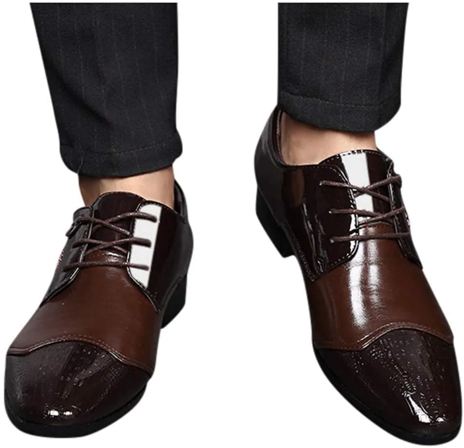 BORAMAX Men's PU Leather Dress Shoes Business Fashion Wedding Suit Shoes Comfortable Pointed Toe Oxford Shoes Black10-11