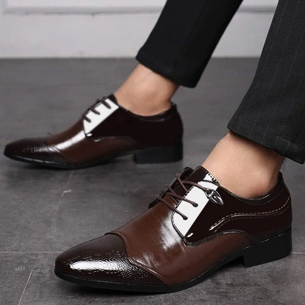 BORAMAX Men's PU Leather Dress Shoes Business Fashion Wedding Suit Shoes Comfortable Pointed Toe Oxford Shoes Black10-11