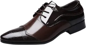 BORAMAX Men's PU Leather Dress Shoes Business Fashion Wedding Suit Shoes Comfortable Pointed Toe Oxford Shoes Black10-11