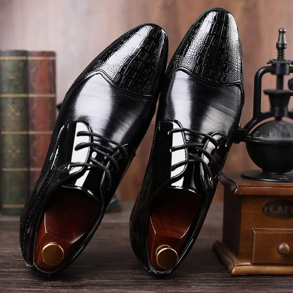 BORAMAX Men's PU Leather Dress Shoes Business Fashion Wedding Suit Shoes Comfortable Pointed Toe Oxford Shoes Black10-11