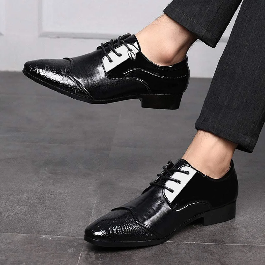 BORAMAX Men's PU Leather Dress Shoes Business Fashion Wedding Suit Shoes Comfortable Pointed Toe Oxford Shoes Black10-11