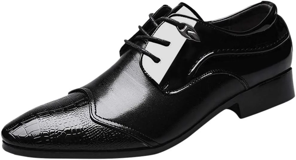 BORAMAX Men's PU Leather Dress Shoes Business Fashion Wedding Suit Shoes Comfortable Pointed Toe Oxford Shoes Black10-11