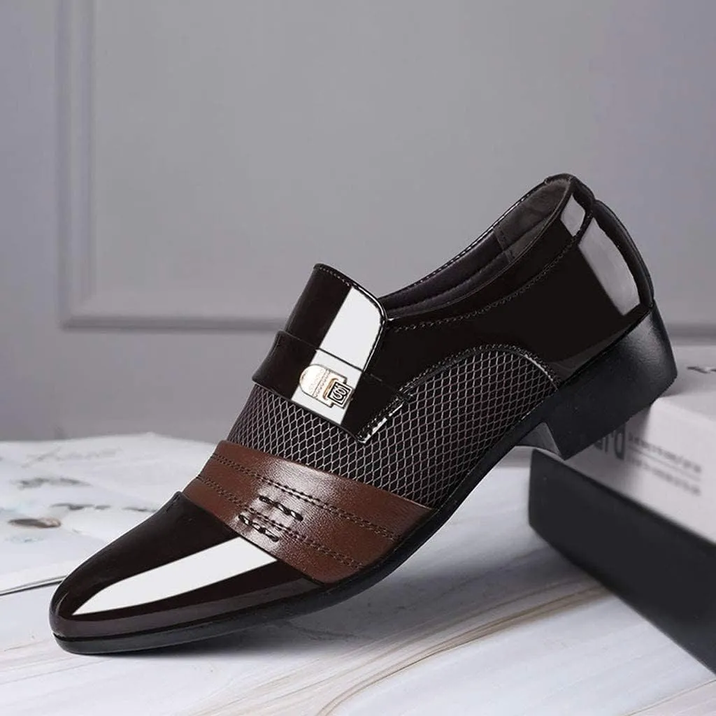 BORAMAX Men's PU Leather Dress Shoes Business Wedding Suit Shoes Comfortable Pointed Toe Oxford Shoes