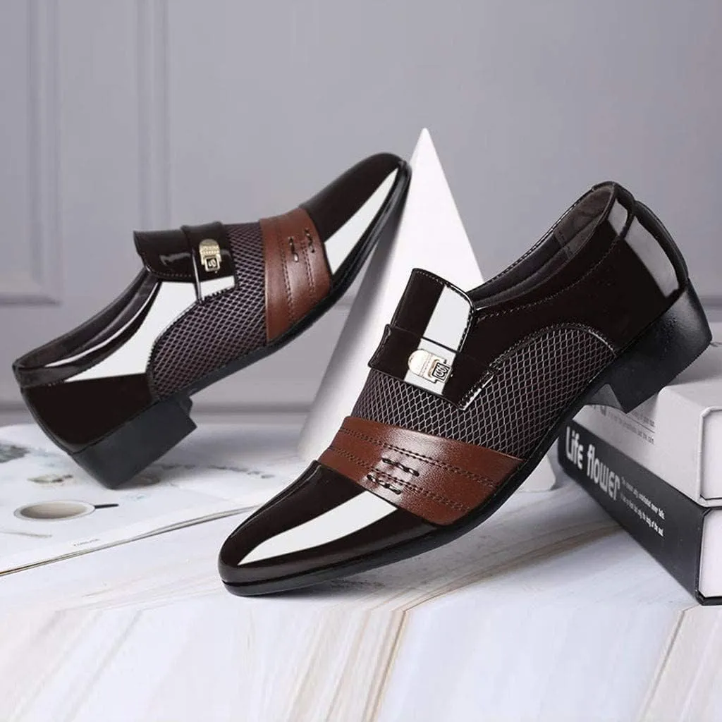 BORAMAX Men's PU Leather Dress Shoes Business Wedding Suit Shoes Comfortable Pointed Toe Oxford Shoes