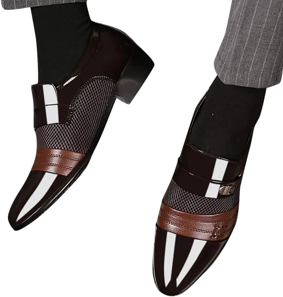 BORAMAX Men's PU Leather Dress Shoes Business Wedding Suit Shoes Comfortable Pointed Toe Oxford Shoes