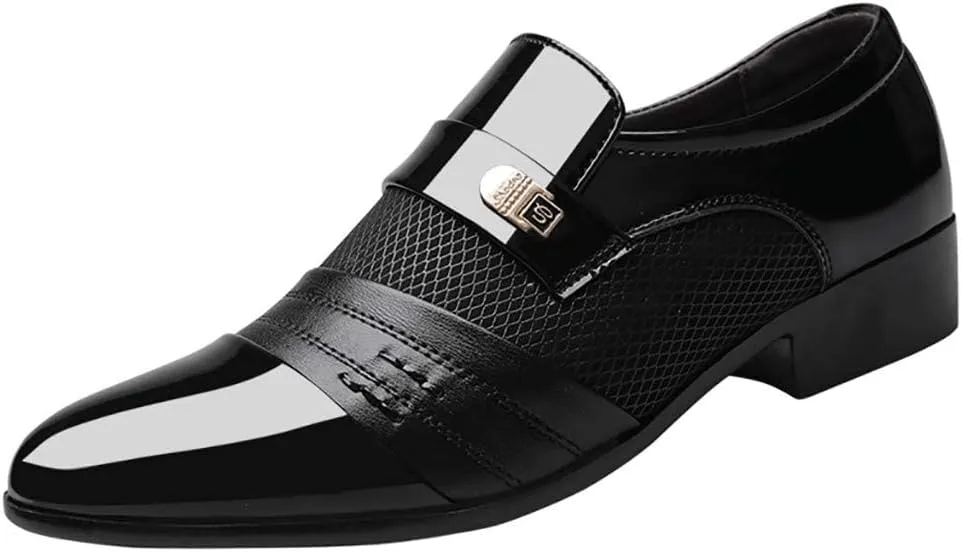 BORAMAX Men's PU Leather Dress Shoes Business Wedding Suit Shoes Comfortable Pointed Toe Oxford Shoes