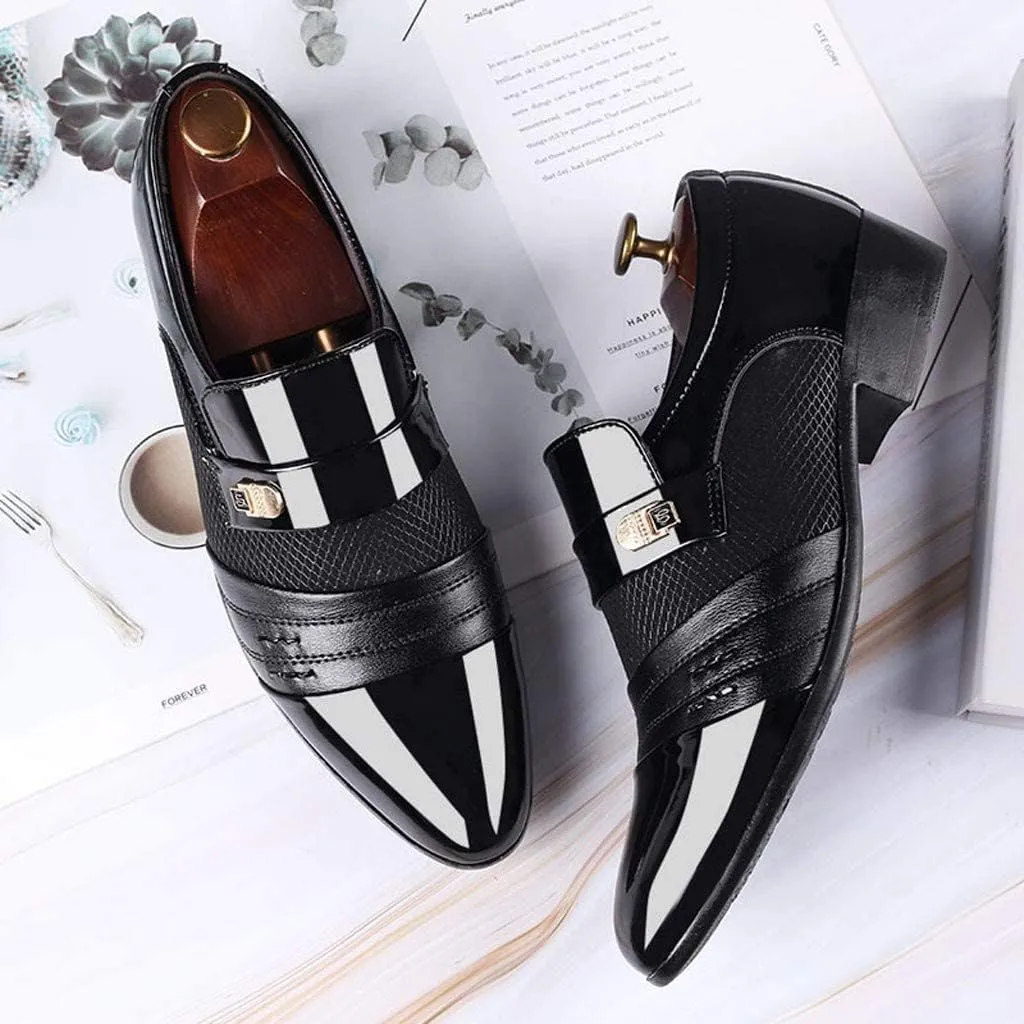 BORAMAX Men's PU Leather Dress Shoes Business Wedding Suit Shoes Comfortable Pointed Toe Oxford Shoes