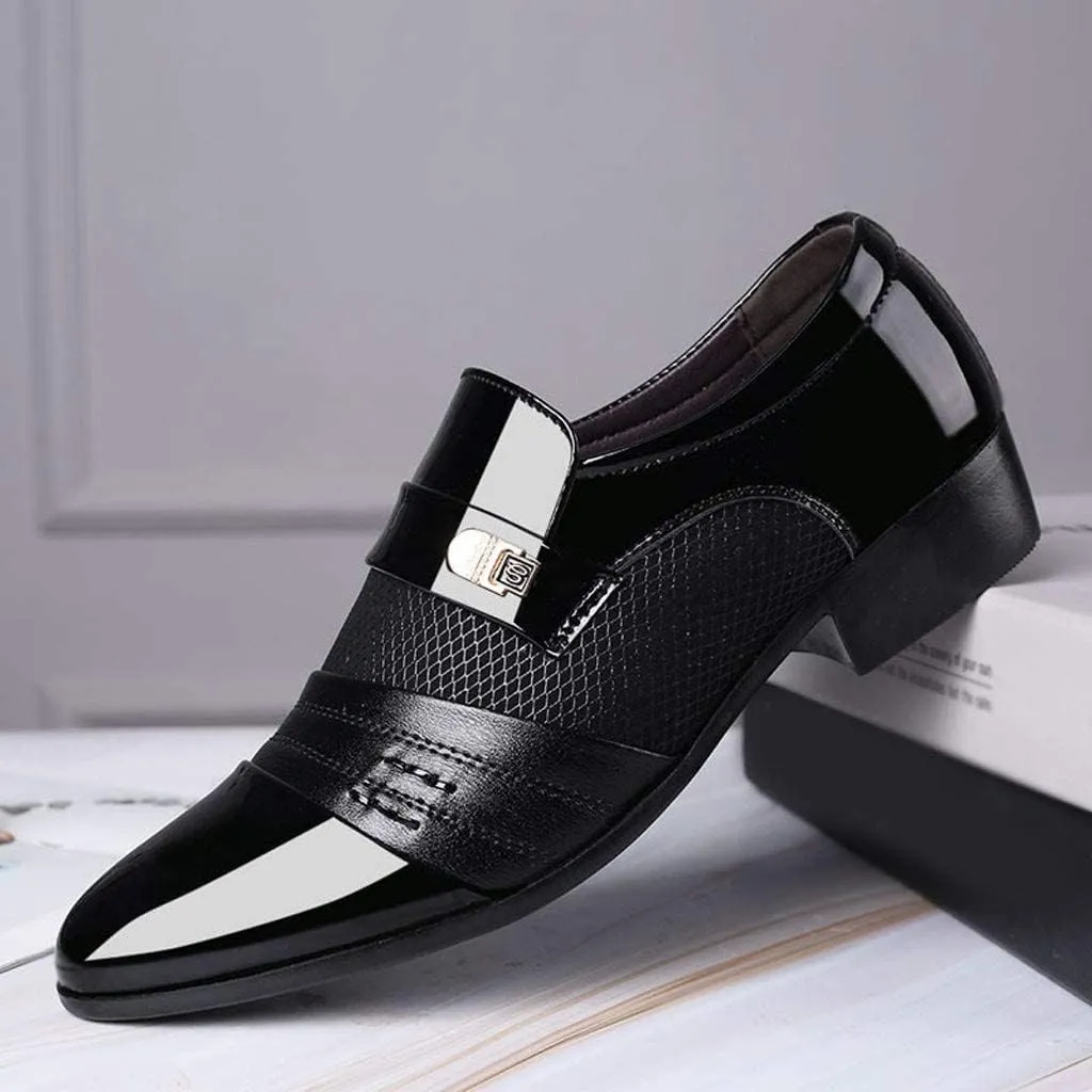 BORAMAX Men's PU Leather Dress Shoes Business Wedding Suit Shoes Comfortable Pointed Toe Oxford Shoes