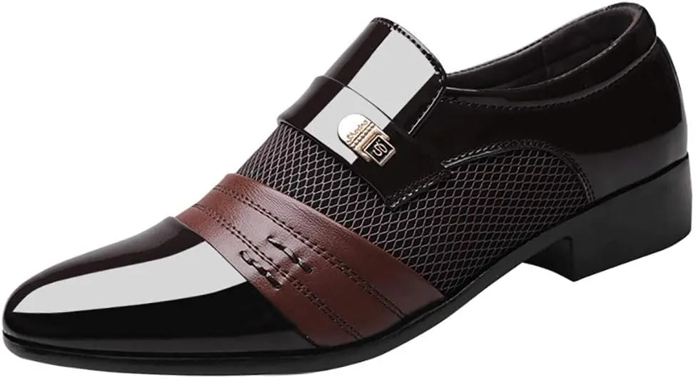 BORAMAX Men's PU Leather Dress Shoes Business Wedding Suit Shoes Comfortable Pointed Toe Oxford Shoes