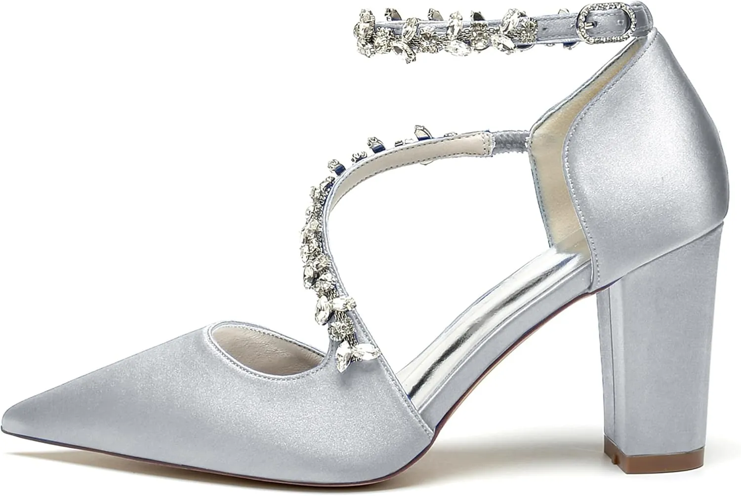 Bride Comfortable Wedding Shoes Womens Prom Pumps with Rhinestone Chains