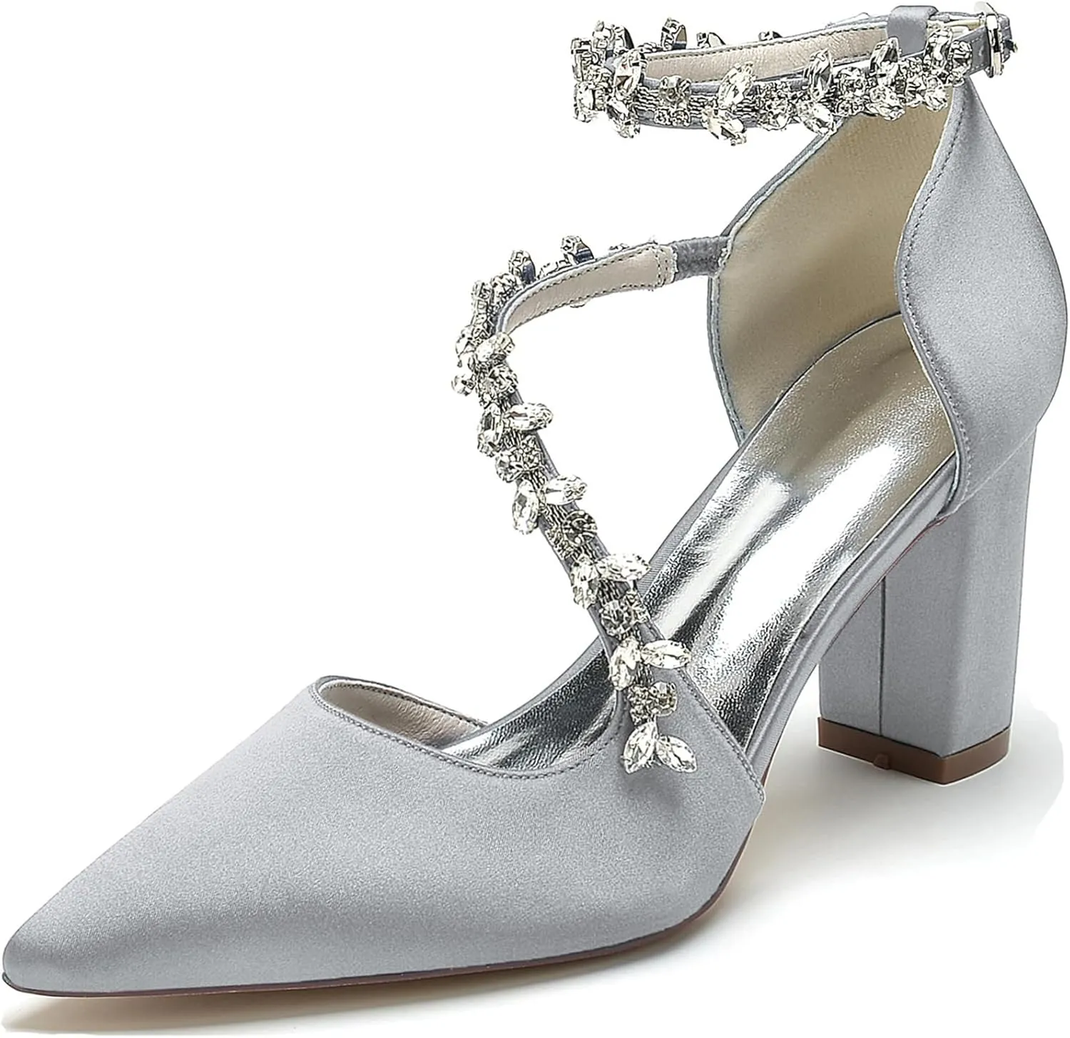 Bride Comfortable Wedding Shoes Womens Prom Pumps with Rhinestone Chains