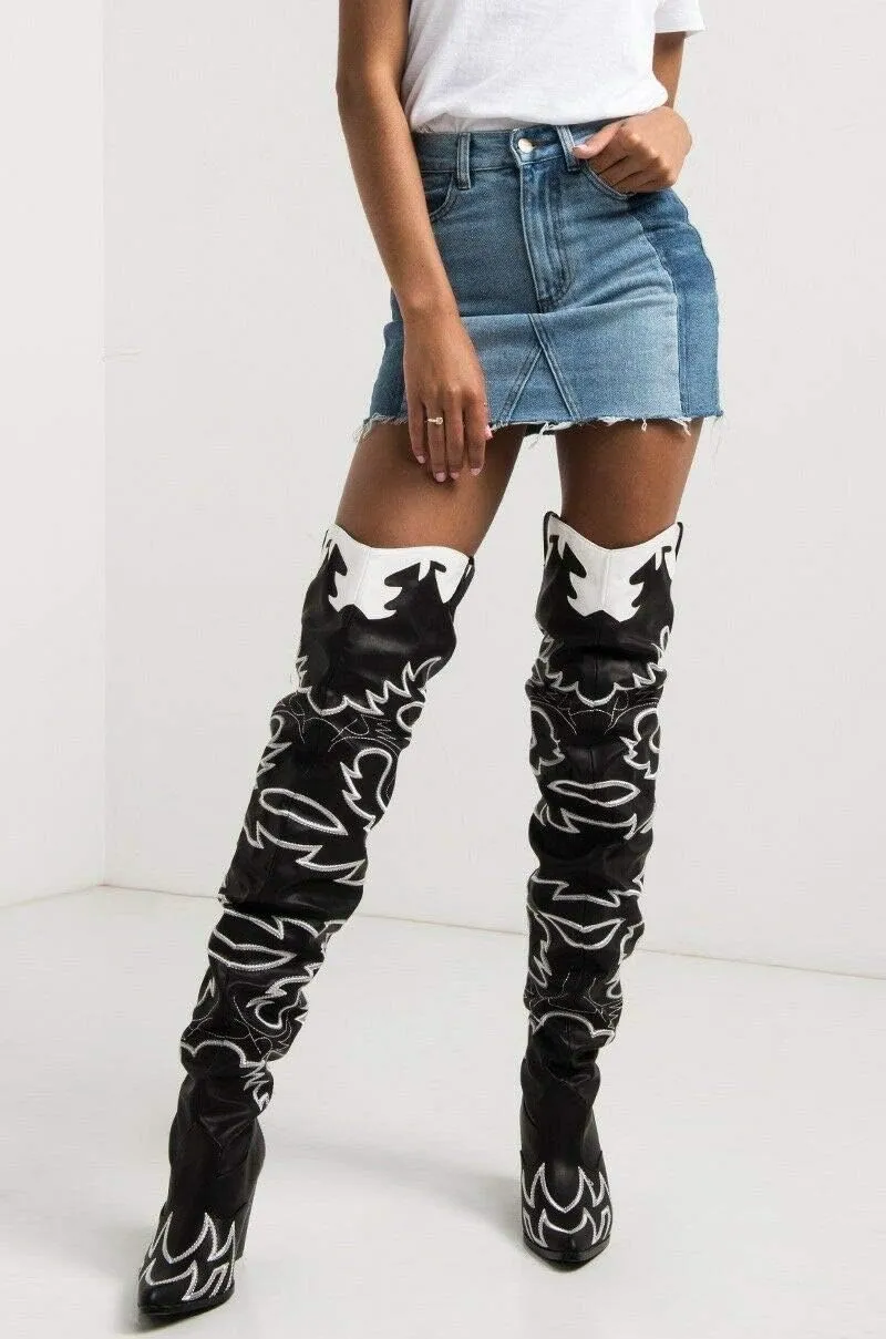 Cape Robbin | HILDA OVER THE KNEE THIGH HIGH CHUNKY LOW HEELED BOOTS-ANIMAL