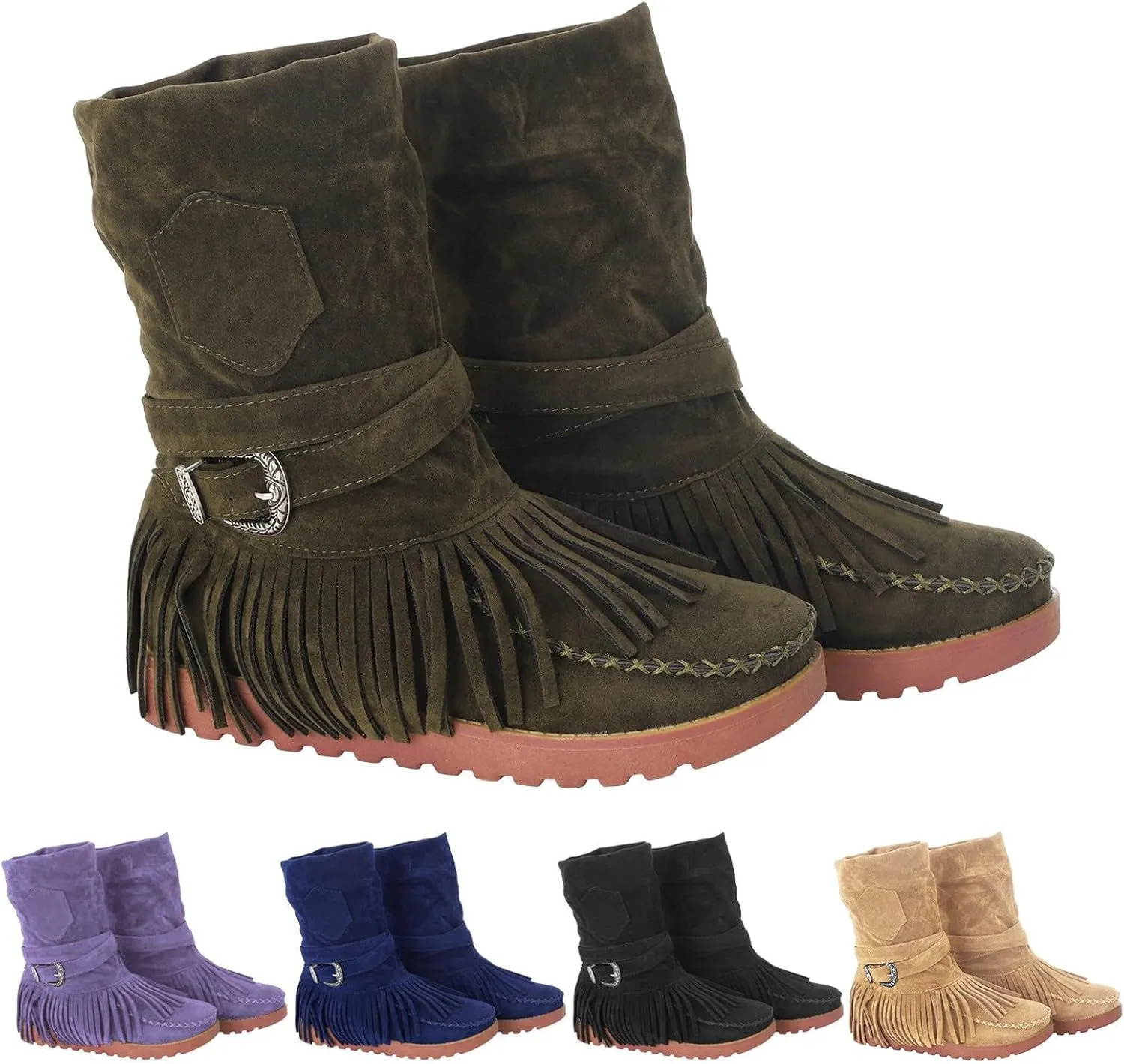 Cowboy Boots for Women Vintage Chunky Heel Cowgirl Boots Wedge Wide Mid Calf Booties Winter Western Ankle Boots