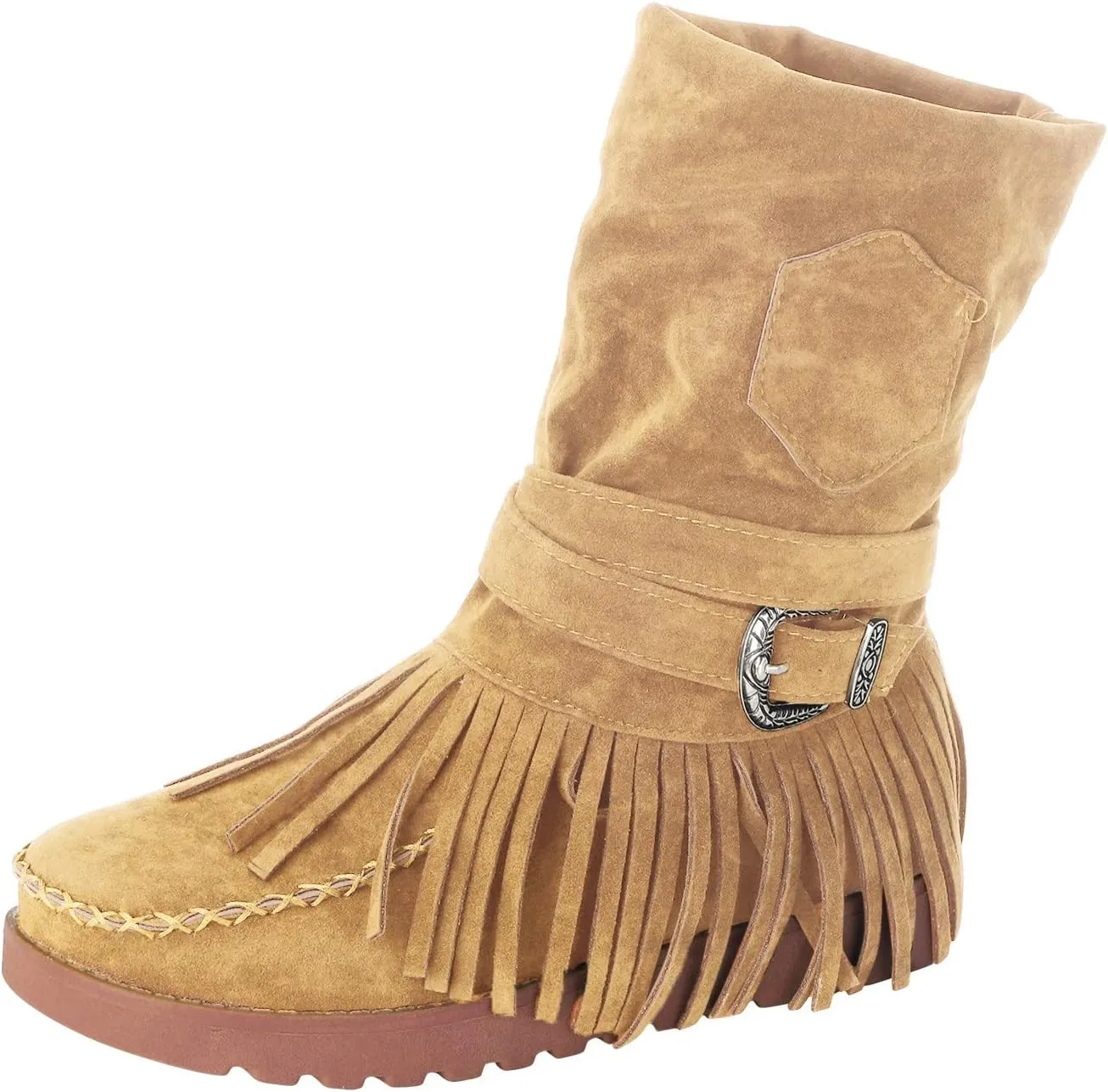 Cowboy Boots for Women Vintage Chunky Heel Cowgirl Boots Wedge Wide Mid Calf Booties Winter Western Ankle Boots