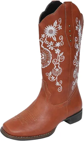 Cowboy Boots for Women Western Embroidery Stitched Square Toe Wide Calf Cowboy Boots Women Fashion Ankle Boots for Women