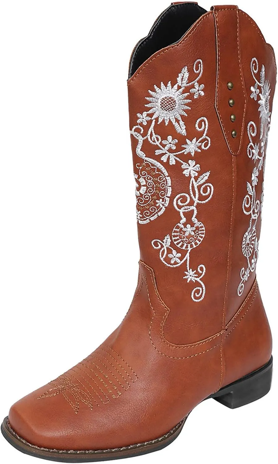 Cowboy Boots for Women Western Embroidery Stitched Square Toe Wide Calf Cowboy Boots Women Fashion Ankle Boots for Women