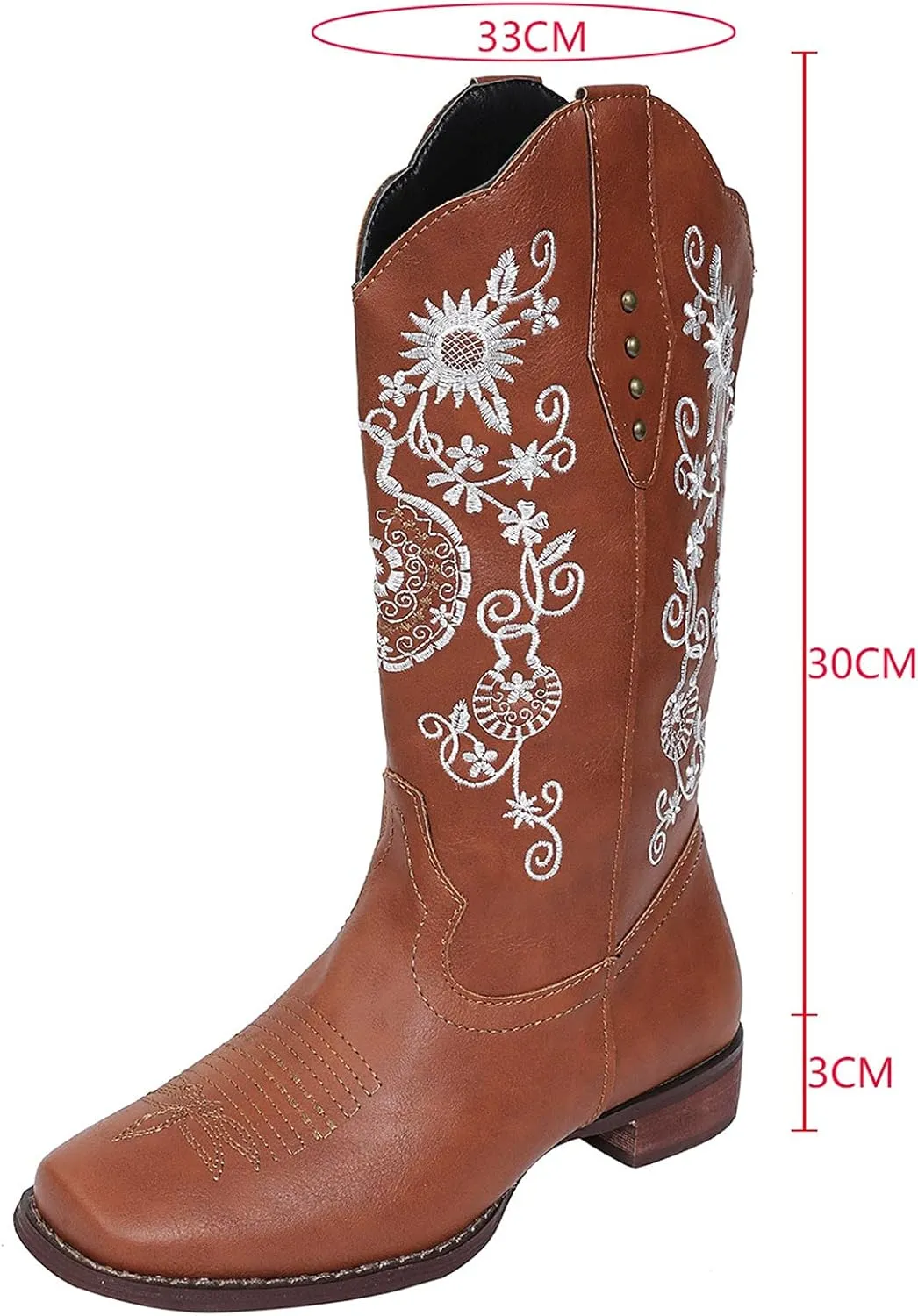 Cowboy Boots for Women Western Embroidery Stitched Square Toe Wide Calf Cowboy Boots Women Fashion Ankle Boots for Women