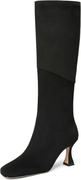 CYNLLIO Knee High Boots Women Square Toe Kitten High Heel Tall Boots Fashion Side Zipper Stiletto Heel Long Boots