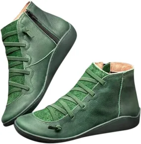 Gibobby Ankle Booties for Women Flat Heel,New Arch Support Ankle Boots Damping Shoes Lace-up Boots Side Zipper Booties