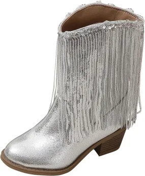 Girls Cowboy Boots Casual Leather Girl Western Boots High Calf High Heels Boots Waterproof Comfortable Ankle Boots