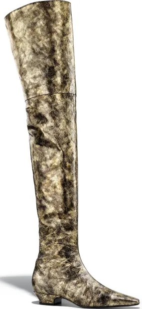 Gold Laminated Goatskin High-Boots