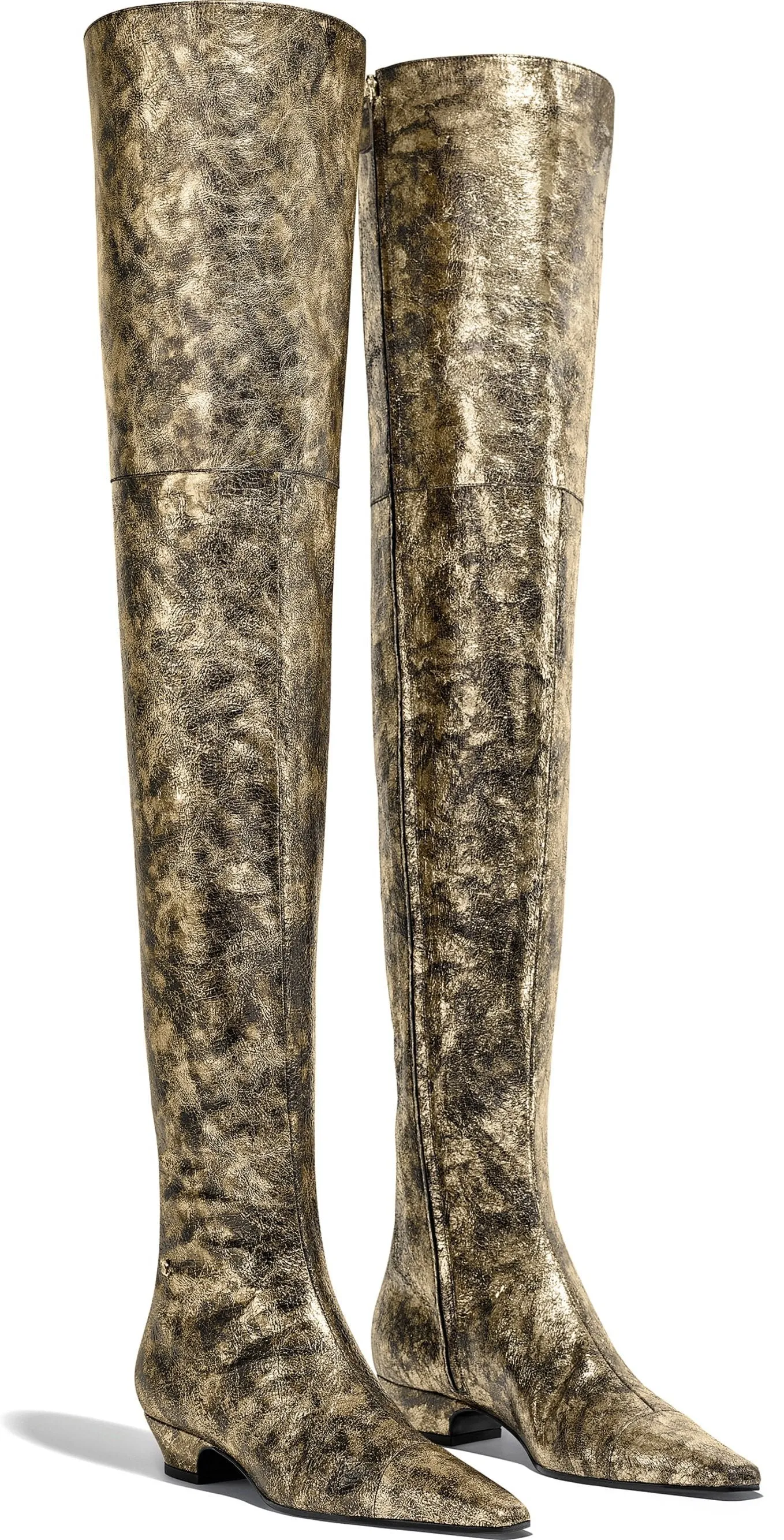 Gold Laminated Goatskin High-Boots