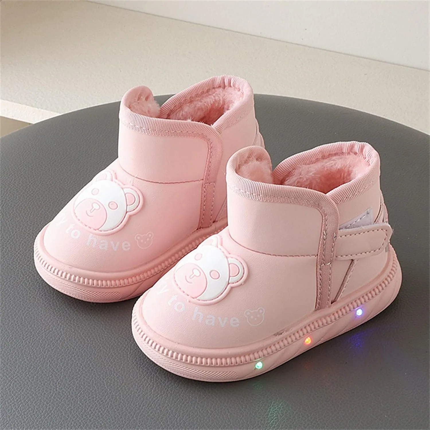 Light Up Shoes Wide Toe Box Warm Snow Boots Slip On Ankle Boots Toddler Luminous Shoes Cold Weather Comfy Boots