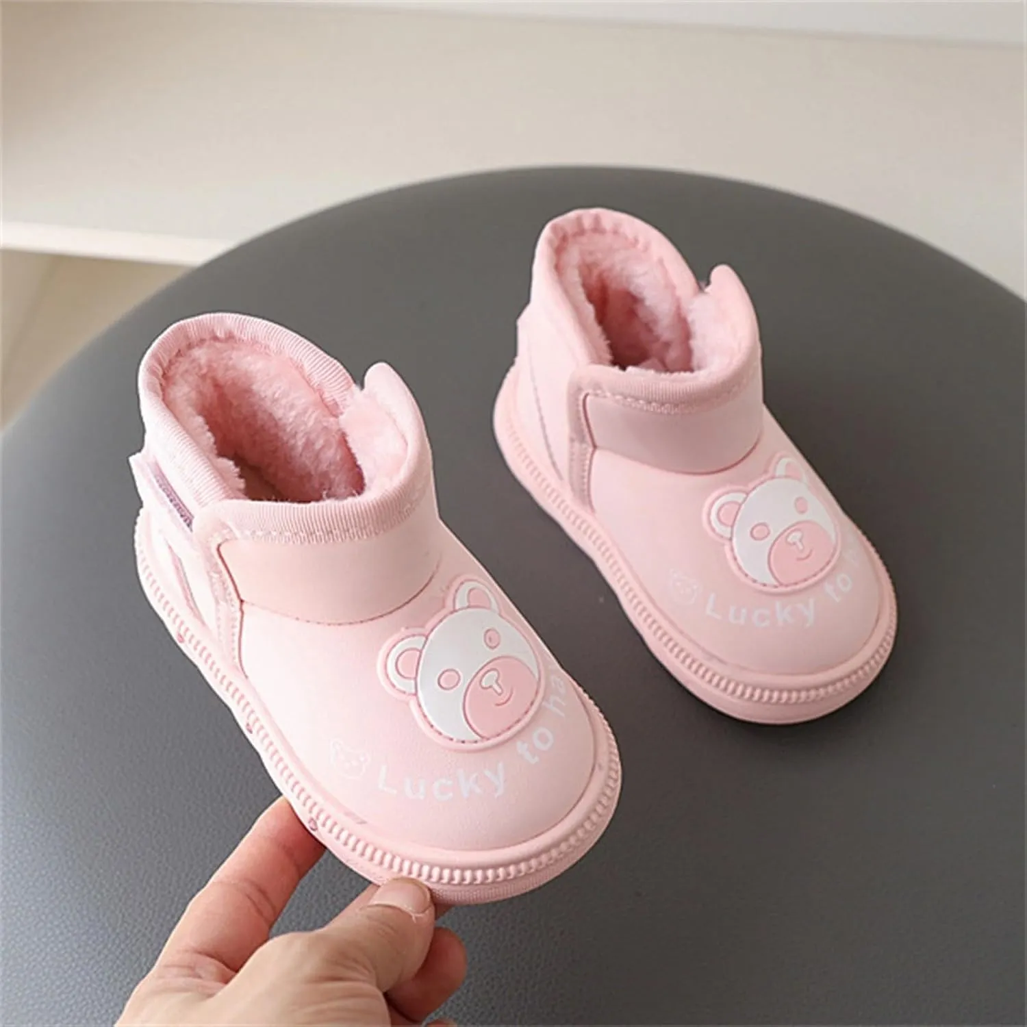 Light Up Shoes Wide Toe Box Warm Snow Boots Slip On Ankle Boots Toddler Luminous Shoes Cold Weather Comfy Boots