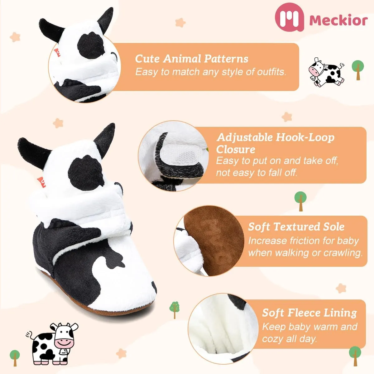 Meckior Newborn Infant Baby Girls Boys Warm Fleece Winter Booties First Walkers Slippers Shoes