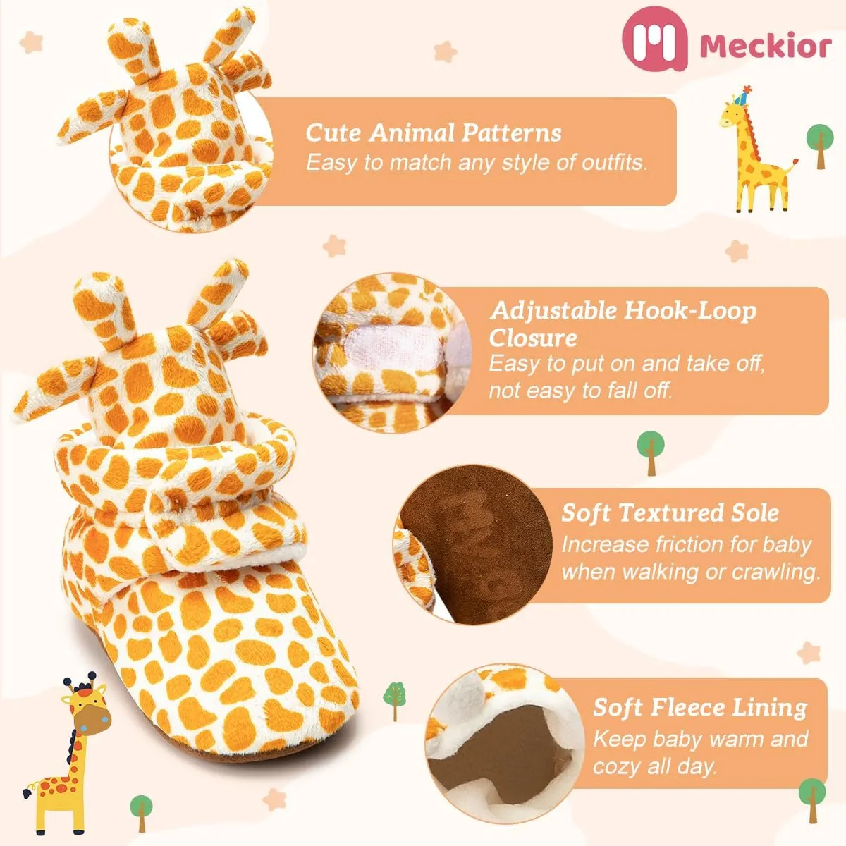 Meckior Newborn Infant Baby Girls Boys Warm Fleece Winter Booties First Walkers Slippers Shoes