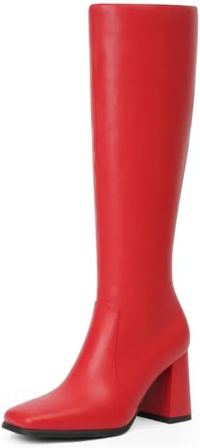 Modatope Knee High Boots Women Chunky Heel Square Toe Tall Boots for Women High Heel Side Zipper Long Boots