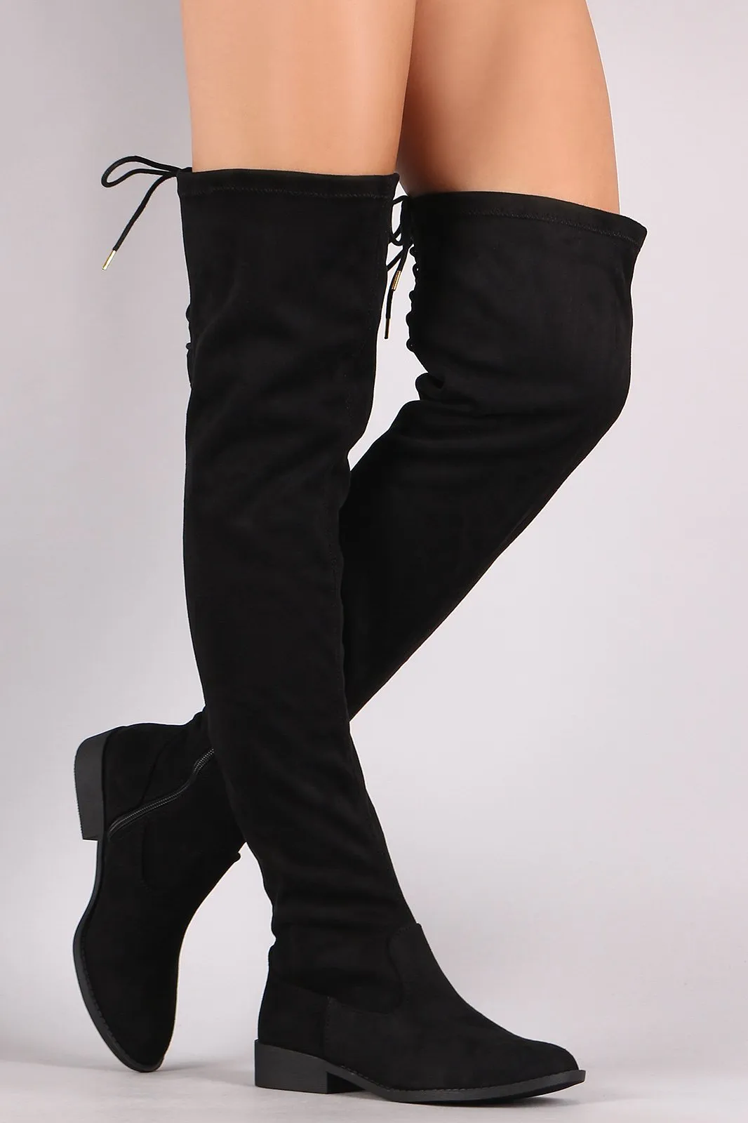 Qupid Suede Back Lace-Up Over-The-Knee Riding Boots