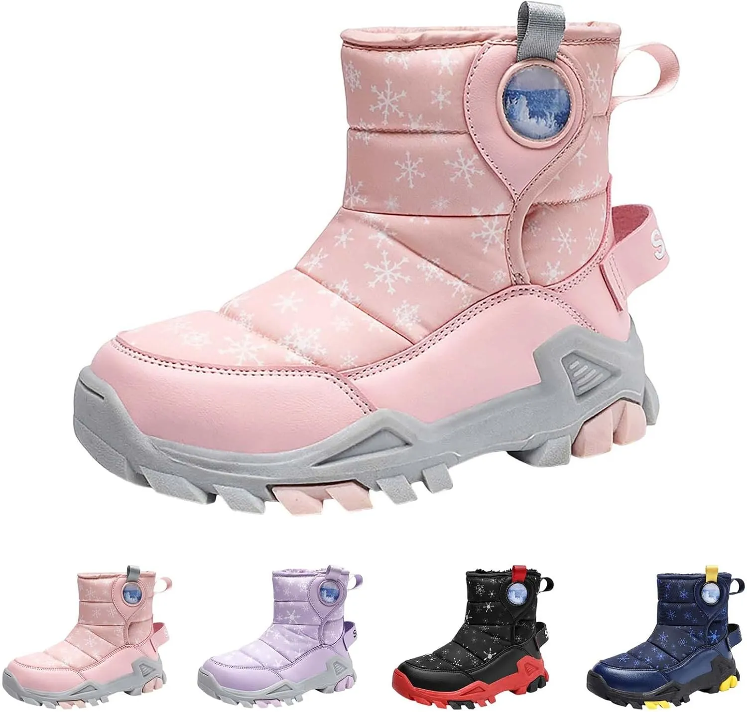 Toddler Winter Boots Insulated Faux Fr Non-Slip Hiking Boots Boys Girls Cozy Plush Snow Shoes for Cold Weather