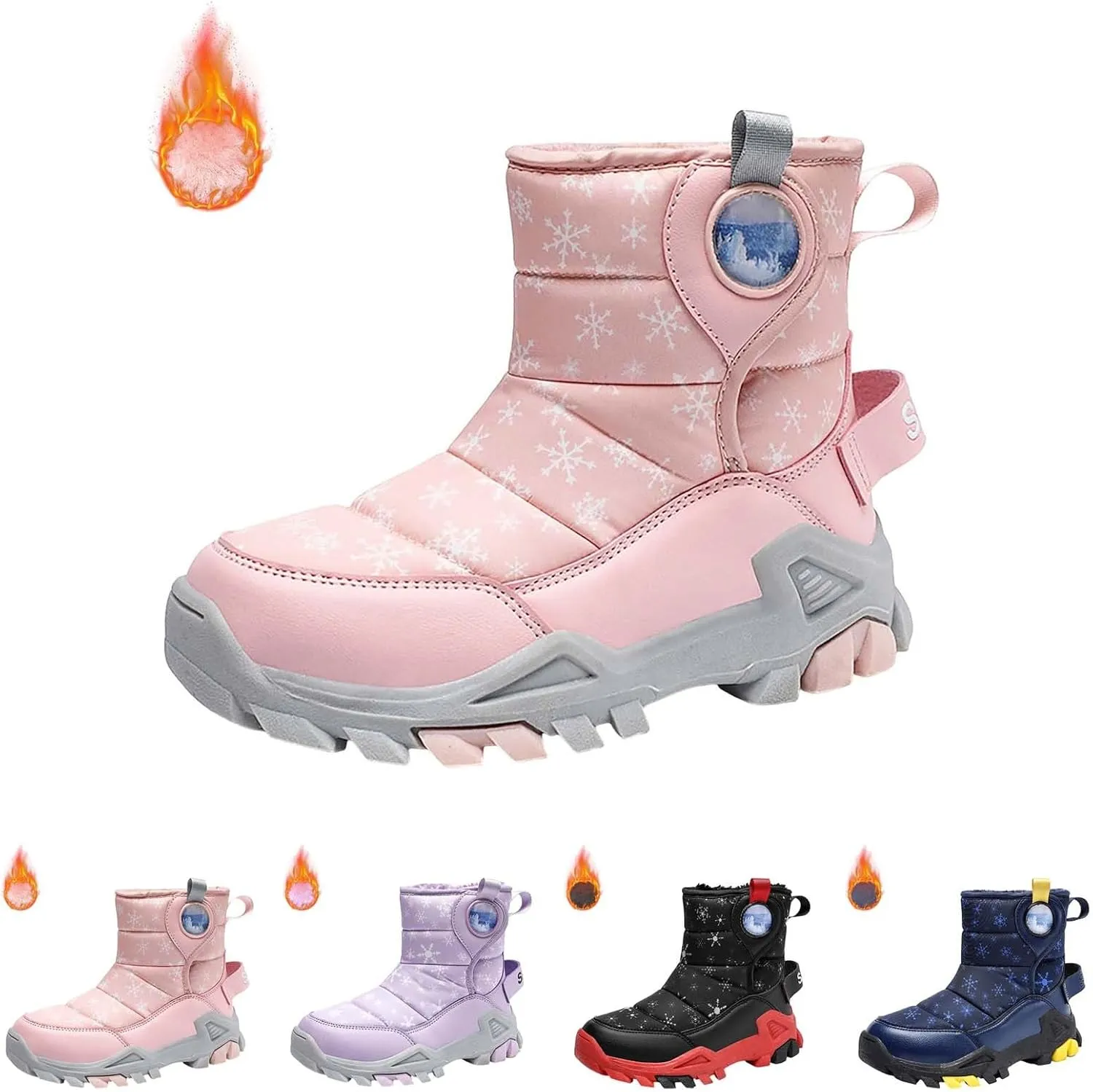 Toddler Winter Boots Insulated Faux Fr Non-Slip Hiking Boots Boys Girls Cozy Plush Snow Shoes for Cold Weather